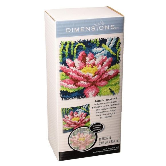 Dimensions Arts & Crafts Dragonfly & Water Lily Pad Latch Hook Kit 12"x12" - Picture 2 of 2